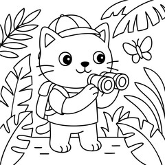Dessin au trait pour page ou livre de coloriage de chat mignon et amusant. Trait simple et facile, vecteur noir transparent. 