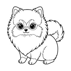Pomerian dog illustration. Drawing. Coloring book. Black and white