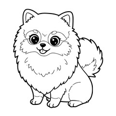 Pomerian dog illustration. Drawing. Coloring book. Black and white