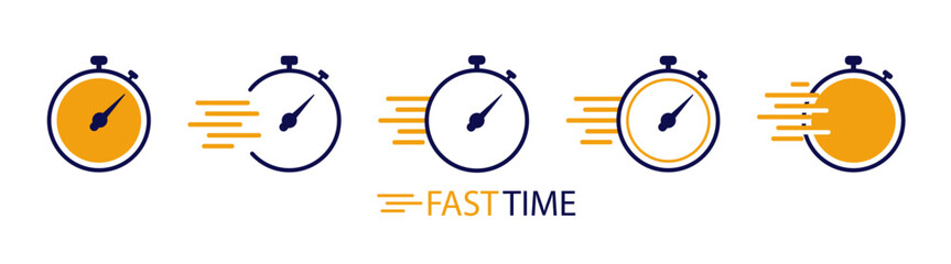Timer icons. Set of stopwatches. Time fast icons, fast timer collection symbol icon set.  