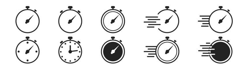 Fast time icon set. Fast stopwatch. Timer linear icon set for app, and web design. Vector illustration