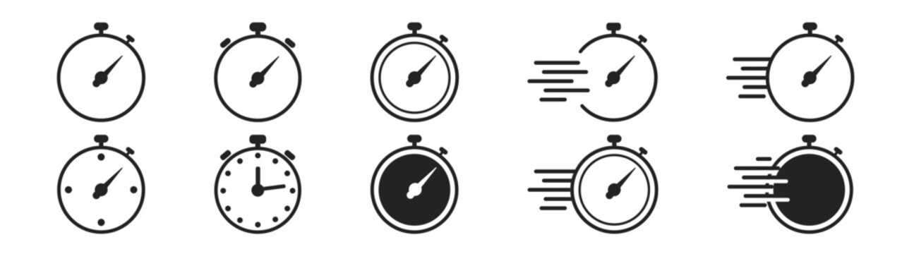 Fast time icon set. Fast stopwatch. Timer linear icon set for app, and web design. Vector illustration