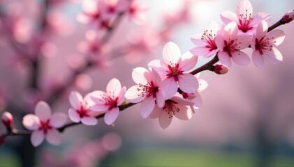 Fototapeta premium Delicate pink sakura blossoms, soft petals, gentle branch curves, aesthetic, texture, flower pattern