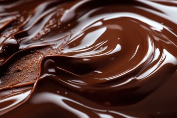 Close-up of melted chocolate showing smooth texture and glossy surface.