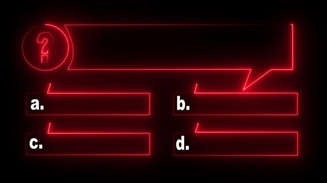 Quiz Neon Line Animation with option selection on black background ,Quiz template challenge with option selection, quiz game animation, Animated quiz question on black background