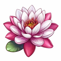 Blooming Pink Lotus Flower on Water Lily Pond - Botanical Illustration with Elegant Floral Design and Tranquil Serenity