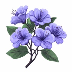 Fototapeta premium Purple Floral Illustration. Abstract Botanical Artwork with Blooming Petals and Leafy Branches - Vibrant Spring Design For Nature Lovers
