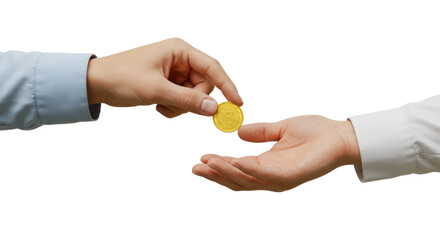 Isolated Hand Giving Gold Coin