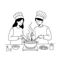 Couple enjoying cooking together in a cheerful kitchen setting  