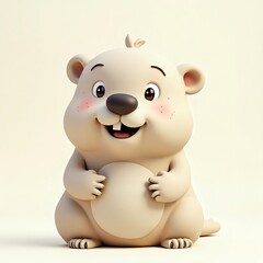 Naklejka premium A charming, cartoonish beaver with a cheerful expression and rosy cheeks. The beaver is in a sitting position and looks friendly