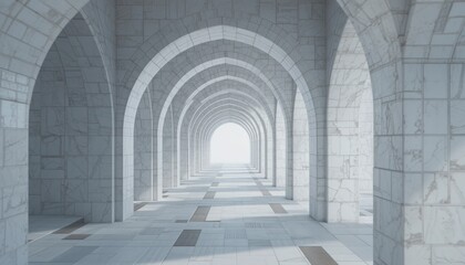 Fototapeta premium Majestic archway passage through illuminated stone columns ancient architecture serene environment perspective viewpoint spiritual concept