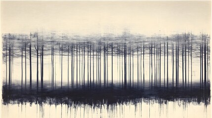 Obraz premium Abstract Misty Forest Landscape Painting, Dark Trees, Nature Art