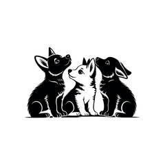cute puppy silhouette logo vector line art logo design