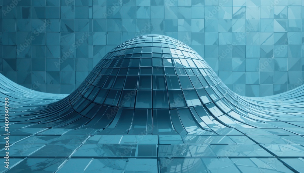 Fototapete Dynamic abstract wave formation digital space 3d render futuristic technology aerial view visual conceptualization for web design