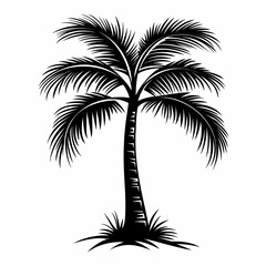 Obraz premium Palm Tree Silhouette in Black and White. Tropical Paradise Inspiration for Resort Landscaping and Botanical Art Deco