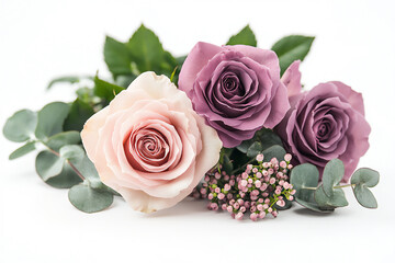 natural rose and lisianthus bouquet,