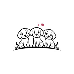 cute puppy silhouette logo vector line art logo design