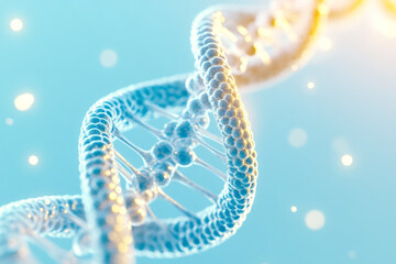 Abstract concept of molecular structures and DNA helix rendered in soft blue light, symbolizing
