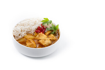 Massaman curry isolated on white background. Traditional Thai food recipe. Copy space