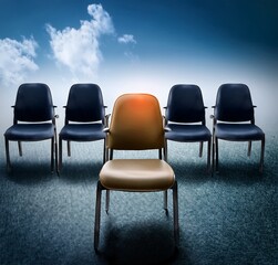 Obraz premium One Unique Chair Among Identical Ones Opportunity Concept Image Business Success and Leadership