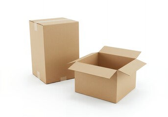 Open and tall cardboard boxes