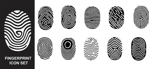 Identification fingerprints sketches set icons vector. Security and prints of fingers to pass access. System of bio recognition, identifying methods.