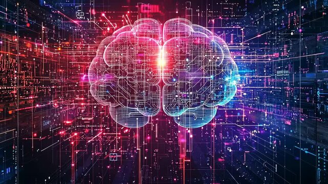 Explore the fascinating intersection of technology and neuroscience in this vibrant digital representation of a brain engaging in complex processes
