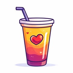 Colorful Cartoon Smoothie Illustration. Sweet & Refreshing Summer Beverage in a Vibrant Cup with Straw & Hearts