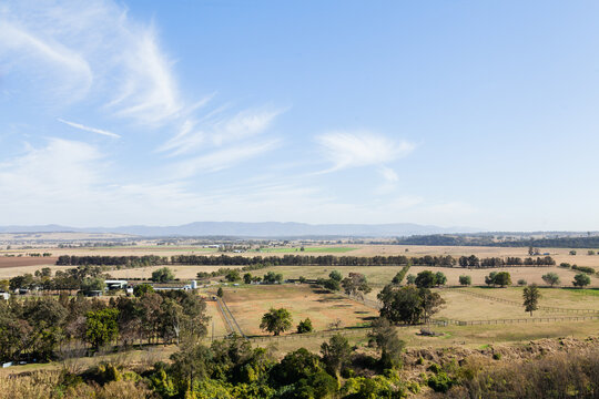 View of horse stud farm paddocks