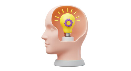 Isolated Head with Lightbulb and Gear