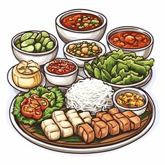 Delicious and Colorful Oriental Platter with Fresh Vegetables, Tofu, and Rice - A Savory Asian Cuisine Experience