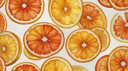Fresh watercolor pattern seamless orange and lemon slices on pure white background