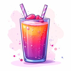 Vibrant Dessert Drink. Artistic Non-Alcoholic Cocktail with Strawberry and Fruit Layers