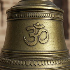 Traditional Brass Temple Bell Featuring Embossed Om Symbol