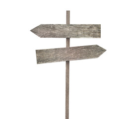 one direction sign with two arrow boards on white isolated background