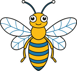 cartoon bee outline vector illustration with white background