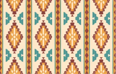 Rolgordijnen zonder boren Geometric ethnic Native American tribal patterns, featuring Aztec and Navajo motifs, create a seamless decorative texture. Design for background ,curtain, carpet, clothing, wrapping, Batik. © S_Chanjai246
