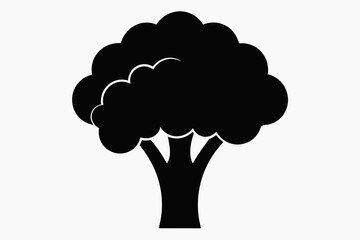Broccoli Silhouette Vector Black And White With White