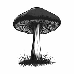 Black and White Mushroom Illustration. Detailed Botanical Fungi Sketch in Vintage Style