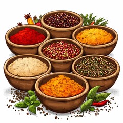 Fototapeta premium Colorful Organic Spices and Herbs. Enhance Your Home Cooking with Natural Seasonings for Flavorful Cuisine