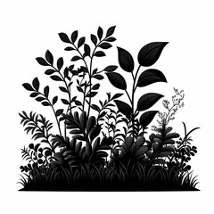 Black Foliage Botanical Design. Plant Silhouettes and Garden Elements for Nature Graphics