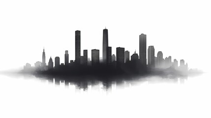 Naklejka premium Black and White Urban Cityscape Skyline. Modern Silhouette of Metropolis with Highrise Buildings