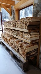 Obraz premium Woodpile in Snowy Cabin