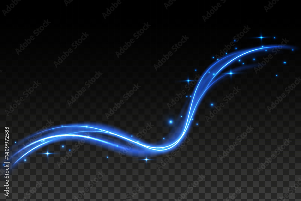 Poster Blue glowing shiny lines effect comet vector background. Light everyday glowing effect. semicircular wave, light trail curve swirl, optical.