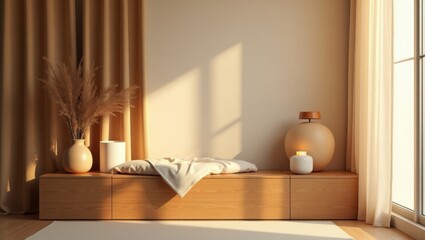 Escena cálida con una base de madera maciza con un acabado de roble cálido y rico © Leonardo