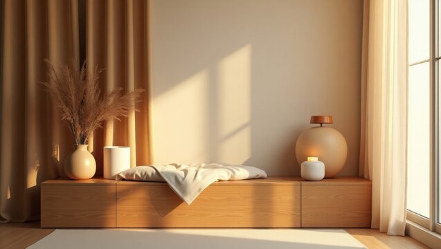 Escena c&aacute;lida con una base de madera maciza con un acabado de roble c&aacute;lido y rico