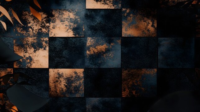 Abstract Dark Copper and Black Checkered Texture Background