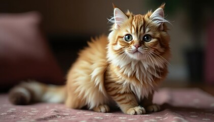 Fluffy Persian cat sits, looking directly at camera, pet, persian