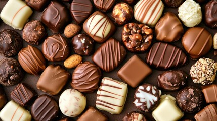 mix of variety chocolate pralines candies top view 
