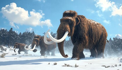 Woolly Mammoths in Snowy Forest